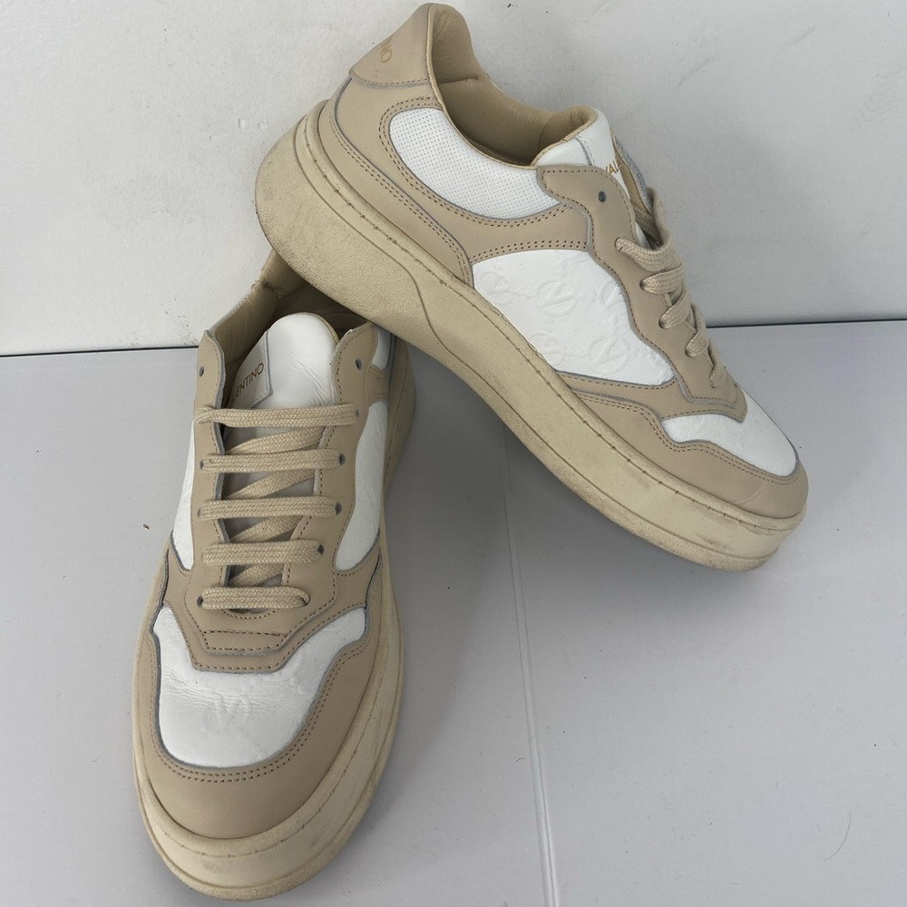 Valentino Designer Beige and White Platform Luxury Sneakers